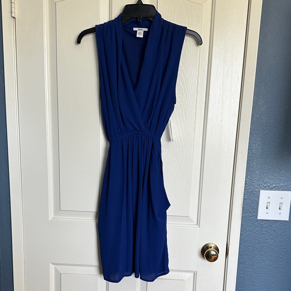 Bar III Sleeveless Cobalt Blue Faux-Wrap Mini Dress